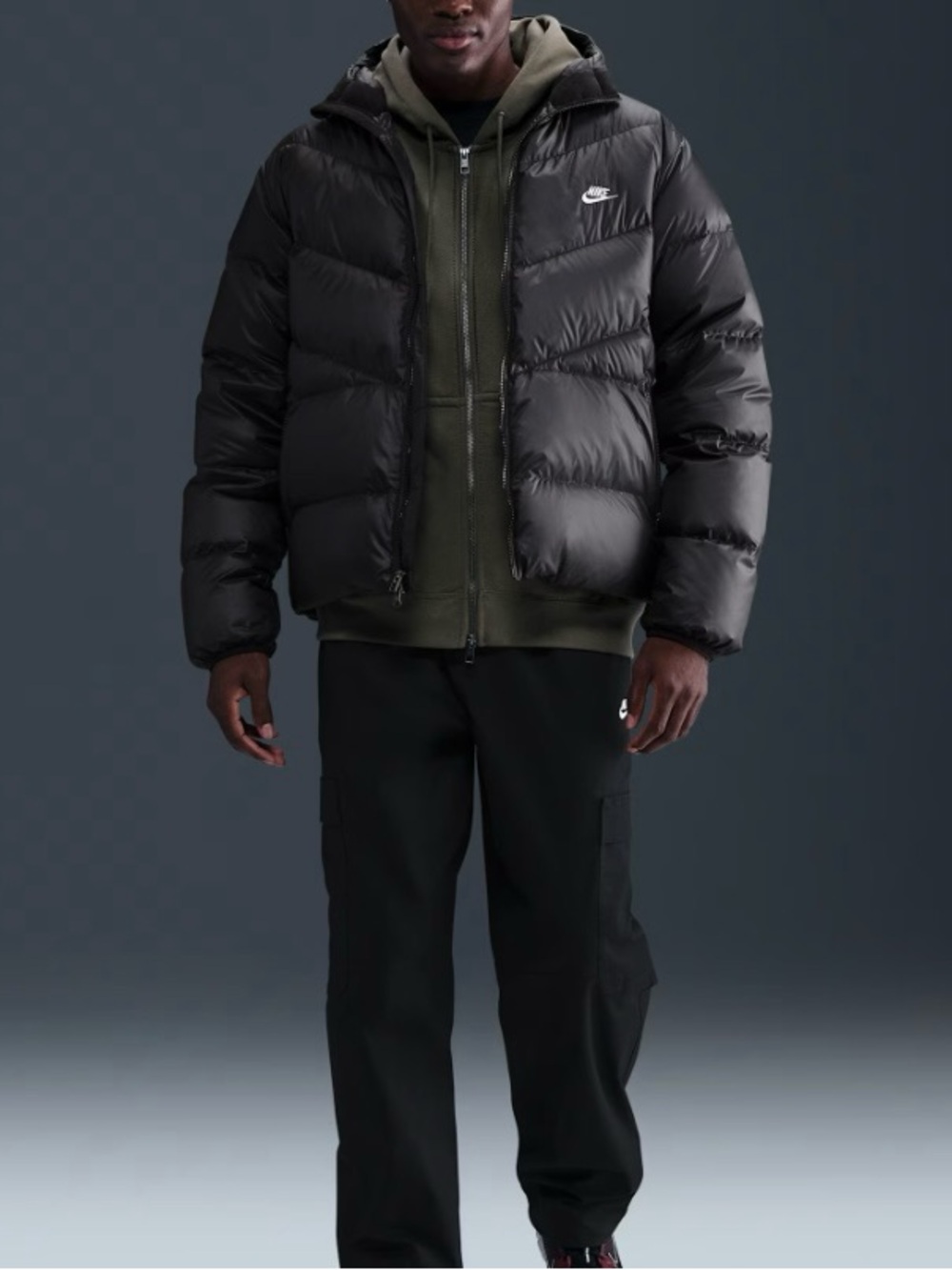 Nike Windrunner Down Winter Puffer Jacket Mens Size L Black HQ7790-011